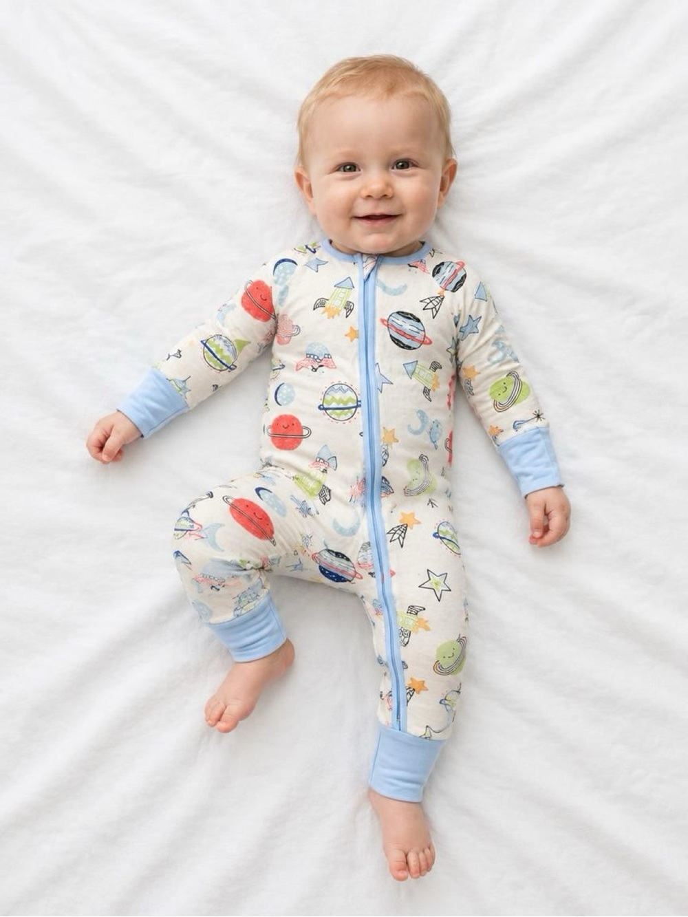 Baby Infant Space Print Bamboo One-piece Convertible Footies Sleeper Onesie 3-6M